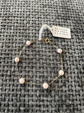 18k real Japan Gold Akoya Pearl Chain Bracelet 5.5-6mm Round 18cm Cable